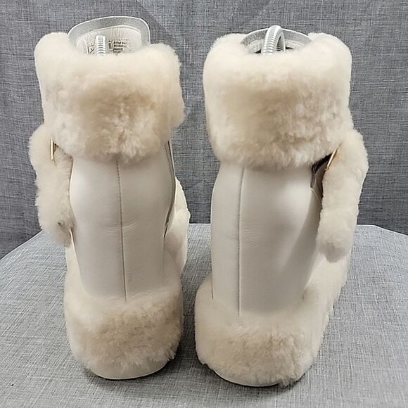 Anthony Wang WTF Dialo Wedge Booties - Ivory / Beige, Faux Fur, Women's SZ 8.5 - Picture 5 of 12
